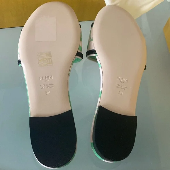 NIB FENDI Bouquet Nero canvas SLIDES/flats,shoes w/dust bag Sz 8.5 US/39 ITALY - Picture 8 of 13